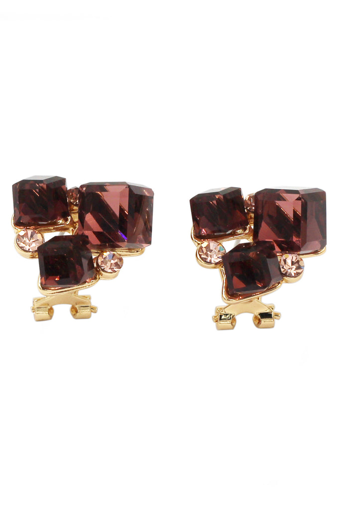 colorful square crystal golden earrings