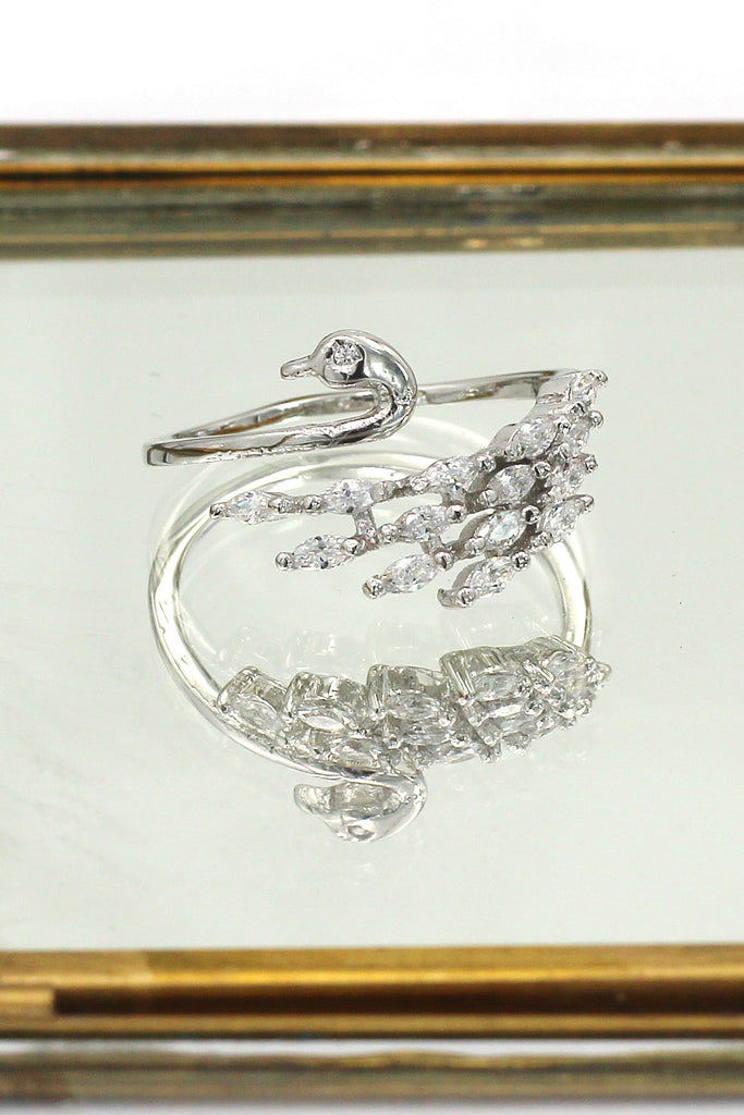 single swan crystal necklace ring set