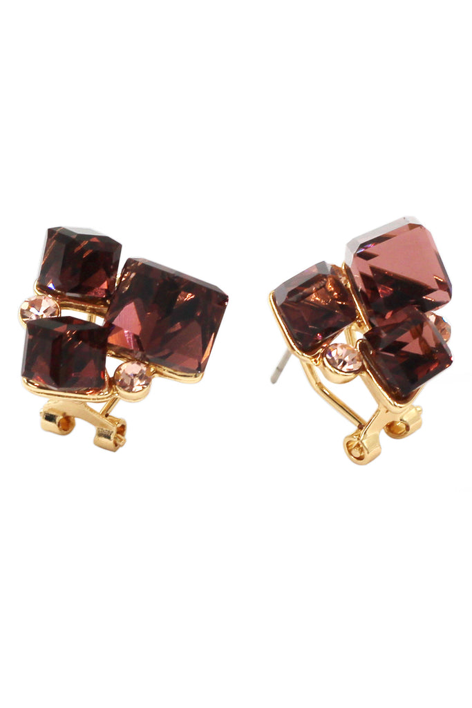 colorful square crystal golden earrings