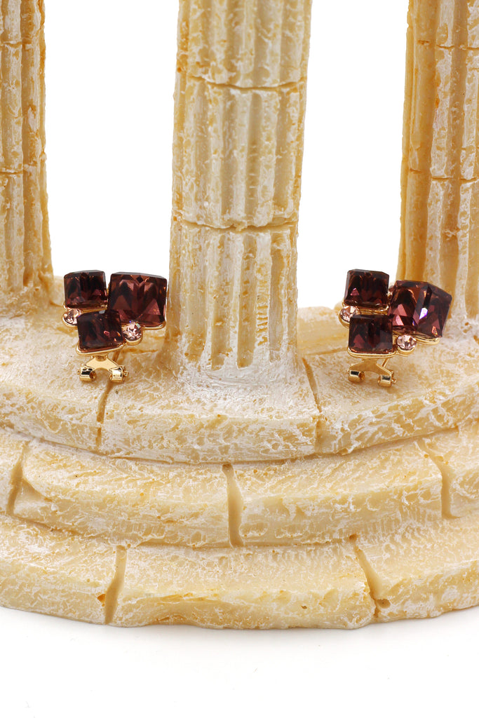 colorful square crystal golden earrings