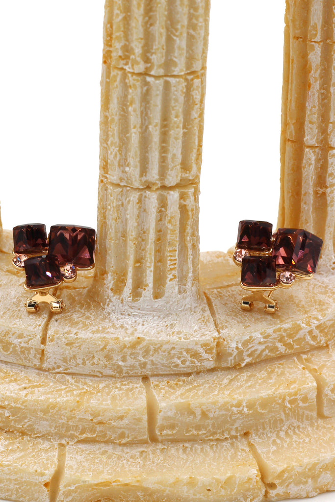 colorful square crystal golden earrings