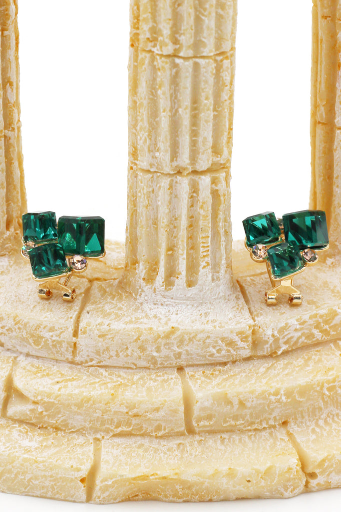 colorful square crystal golden earrings