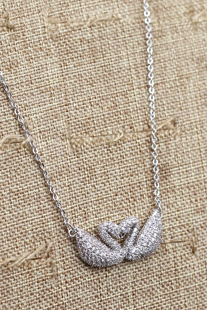silver double swan crystal necklace