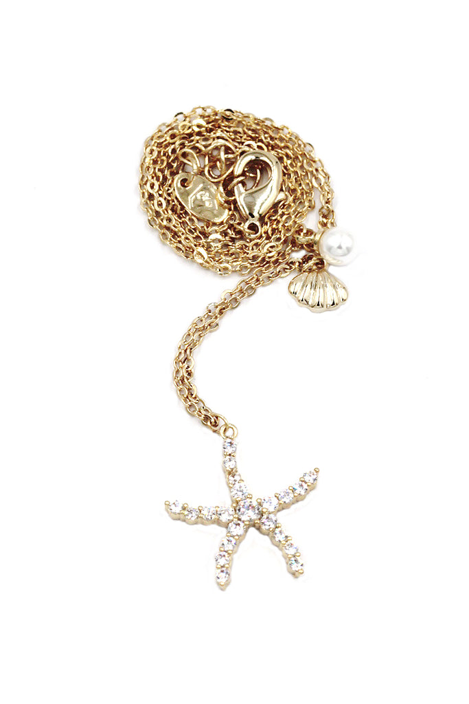 crystal starfish shell pearl necklace