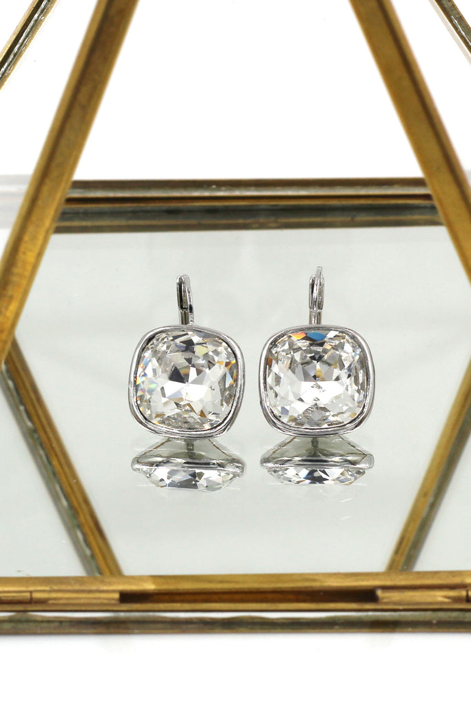 simple rounded square crystal earrings