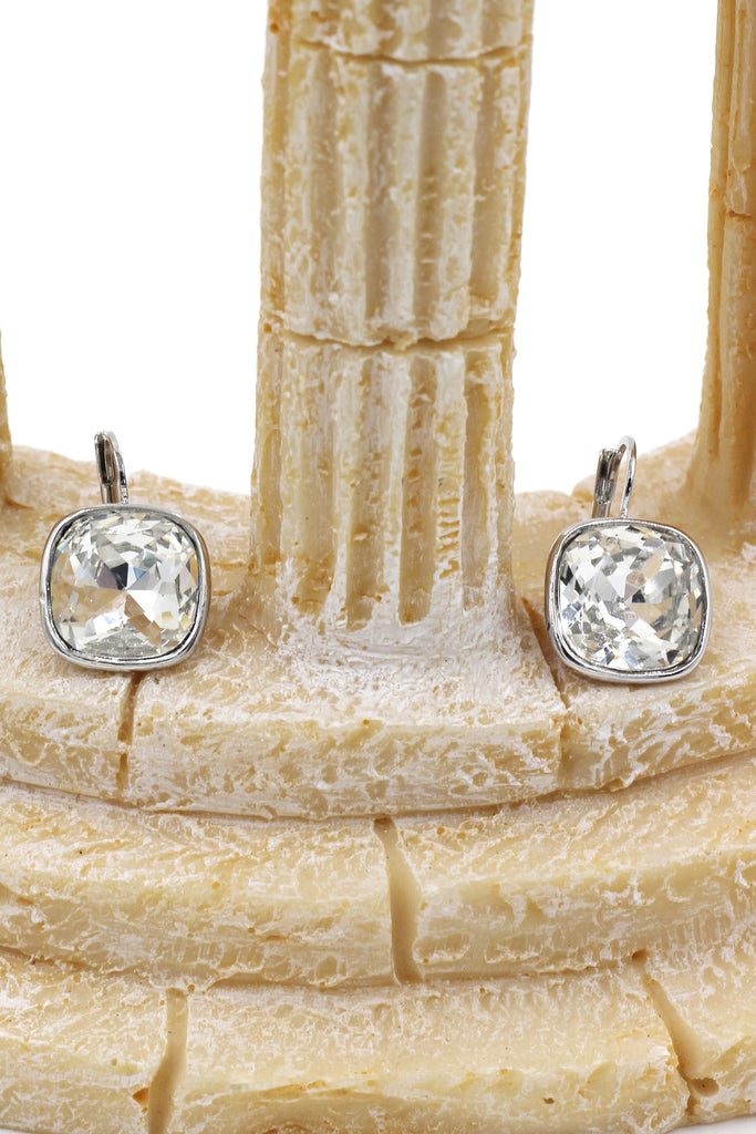 simple rounded square crystal earrings