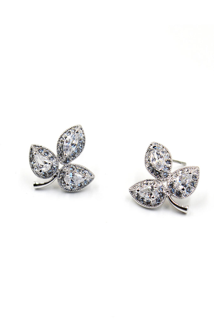 silver leaf crystal earrings necklace set