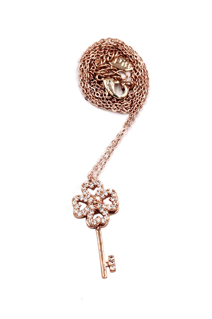 four-leaf clover crystal key necklace
