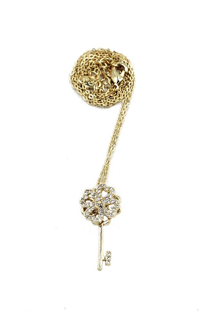 four-leaf clover crystal key necklace