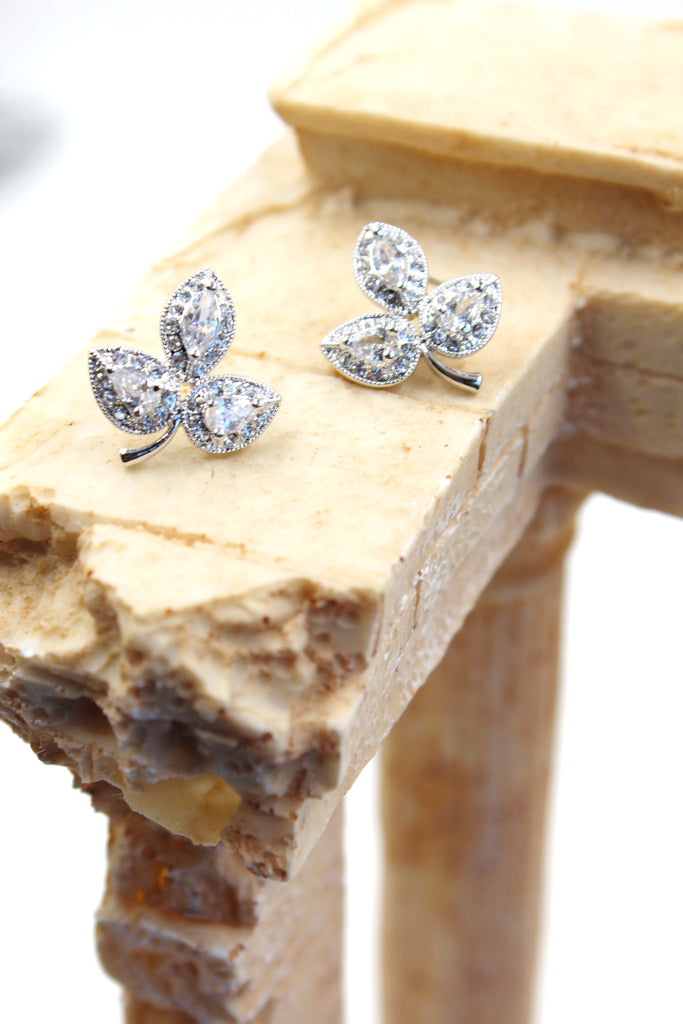 Retro Three Leaves crystal earrings