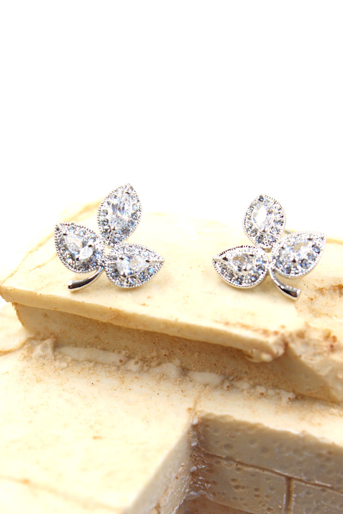 silver leaf crystal earrings necklace set