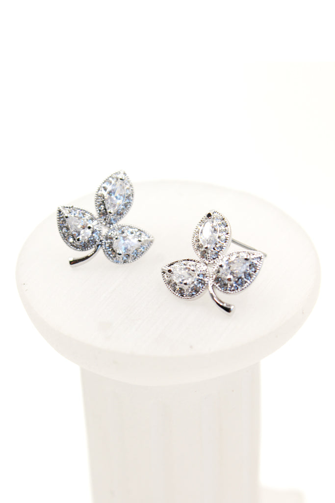 silver leaf crystal earrings necklace set