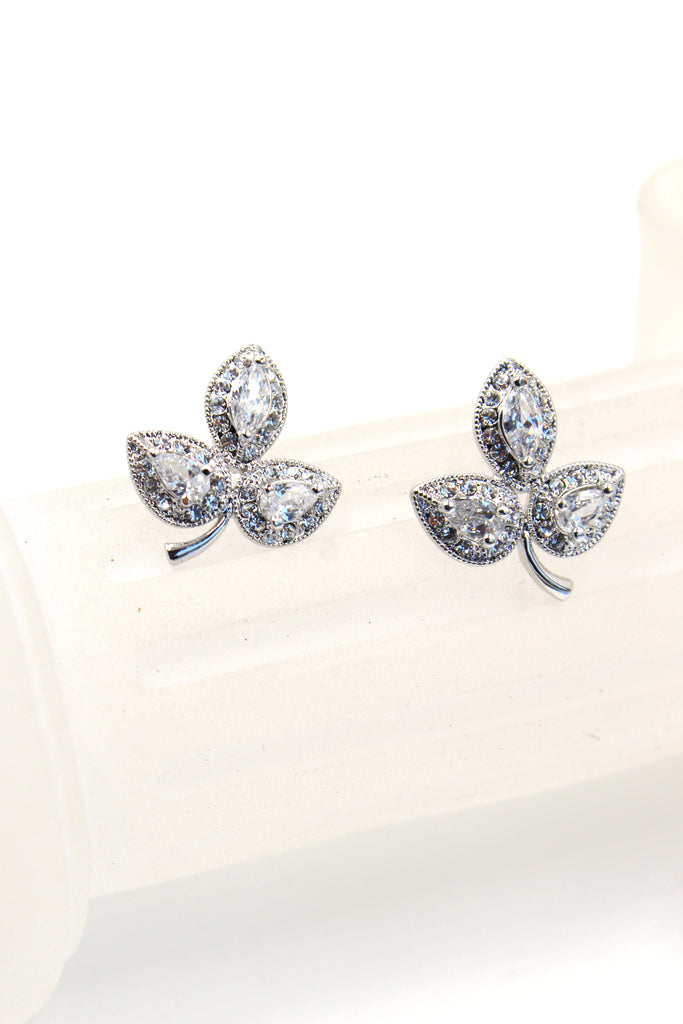silver leaf crystal earrings necklace set