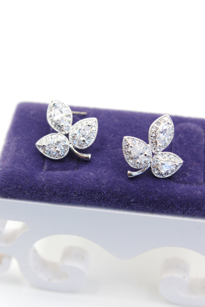 Retro Three Leaves crystal earrings