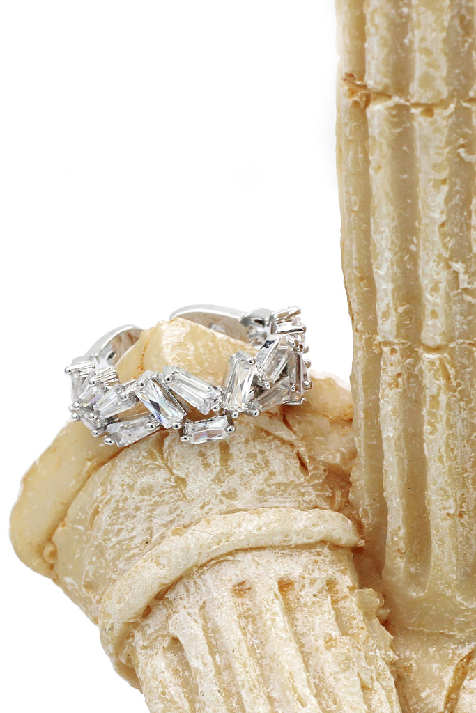 small crystal tiles silver ring