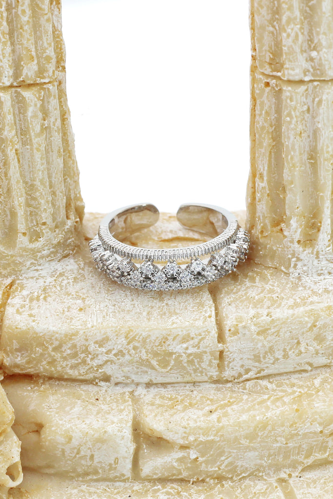 dense micro-inlay crystal silver ring