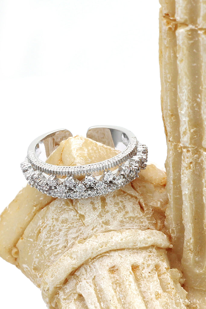 dense micro-inlay crystal silver ring