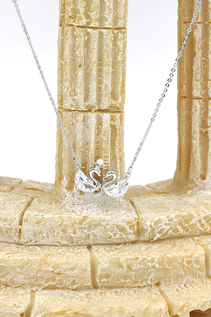elegant mini double swan crystal necklace earrings set