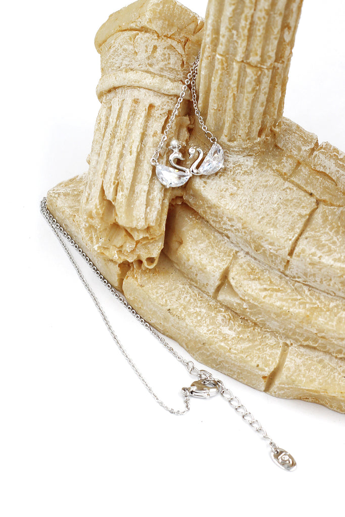mini double swan crystal necklace