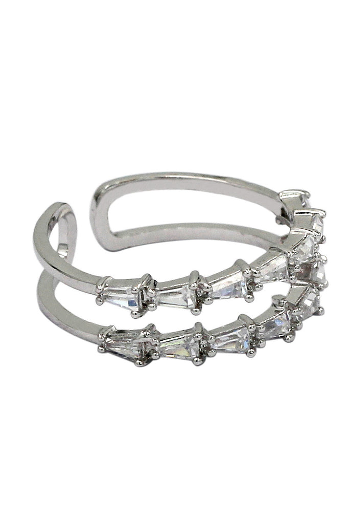 elegant double crystal silver ring