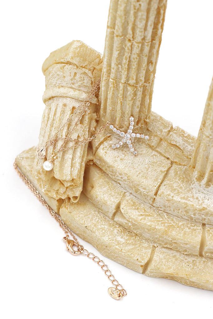 crystal starfish shell pearl necklace