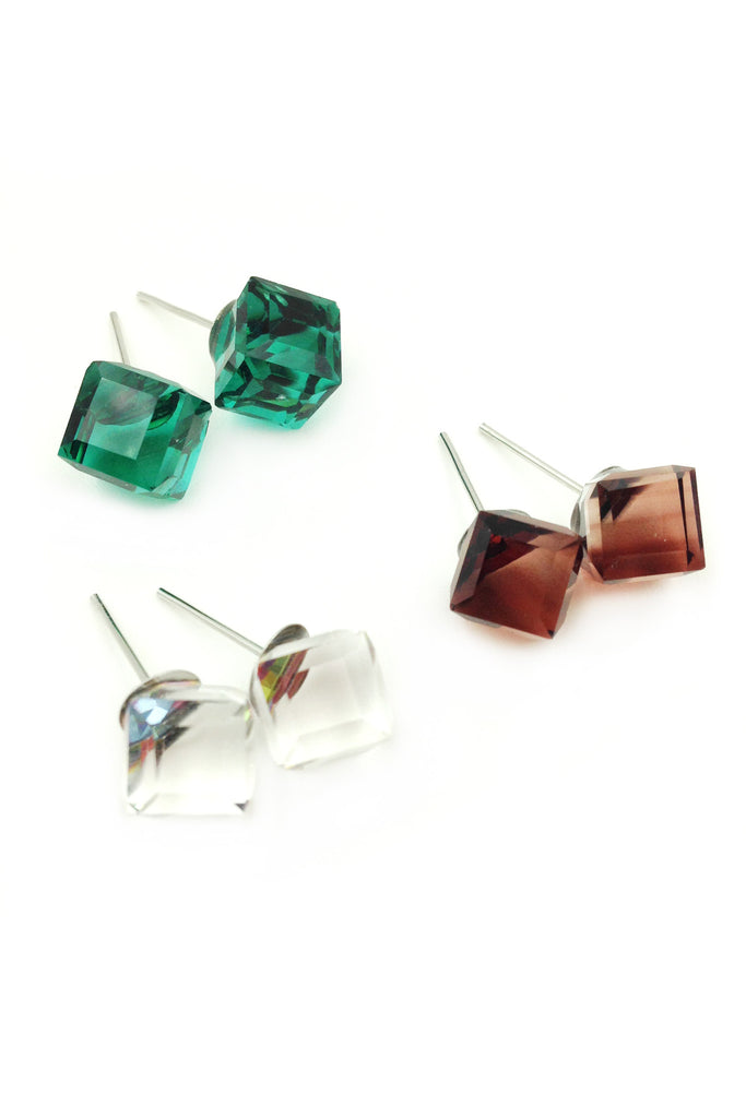 Colorful square crystal earrings