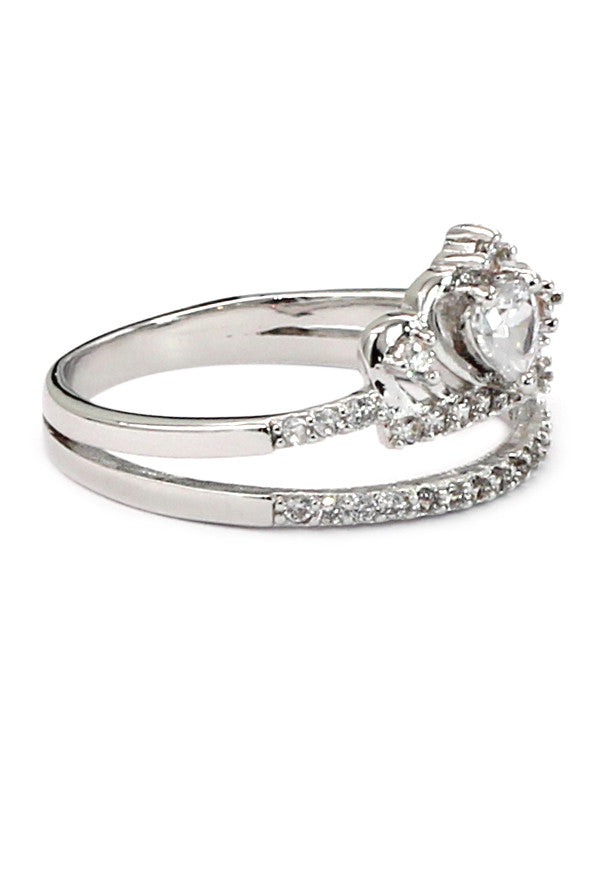 lovely heart crystal silver ring