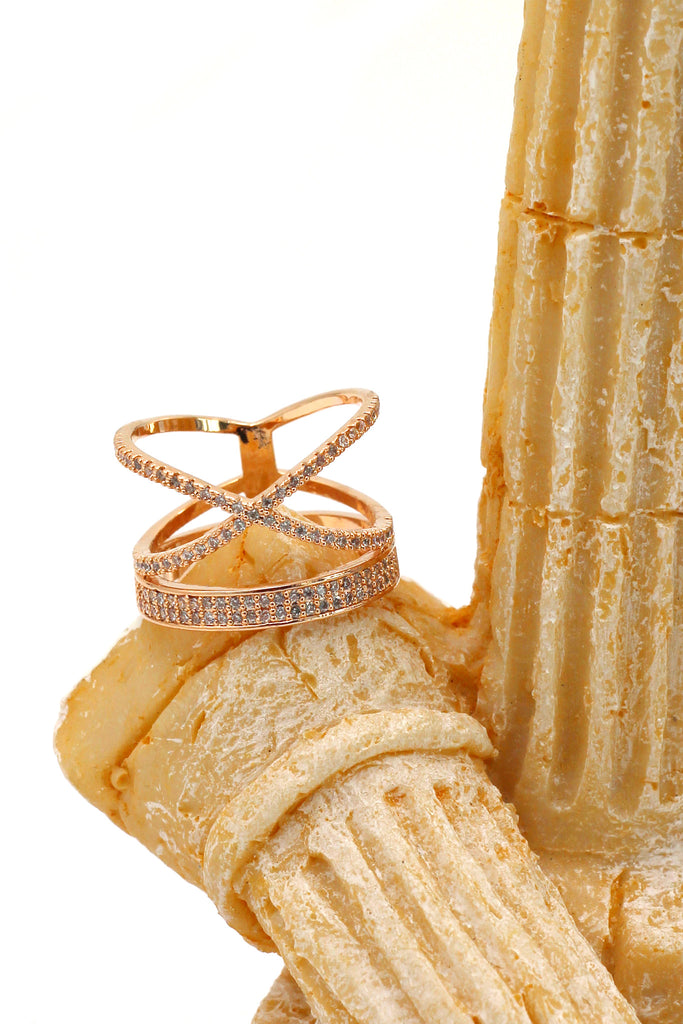 fashion hat crystal rose gold ring