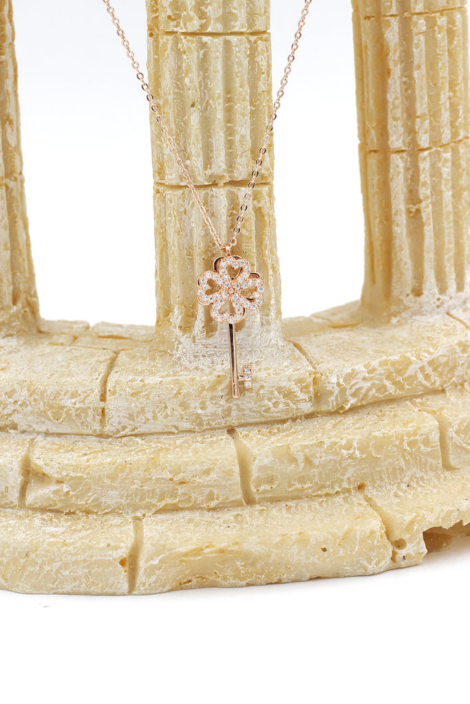 four-leaf clover crystal key necklace