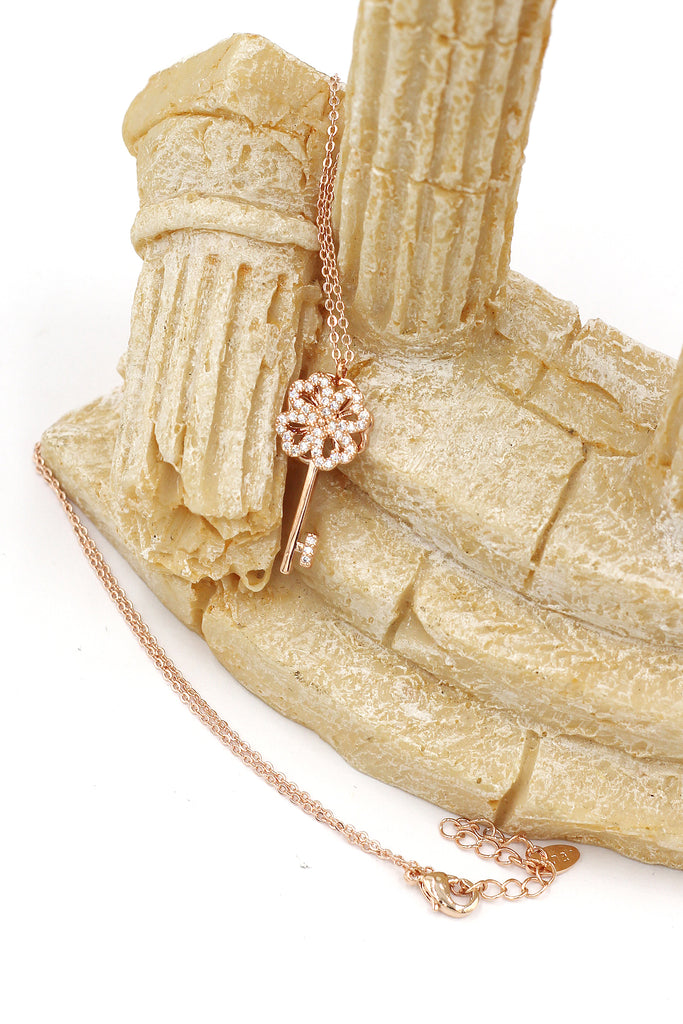 four-leaf clover crystal key necklace