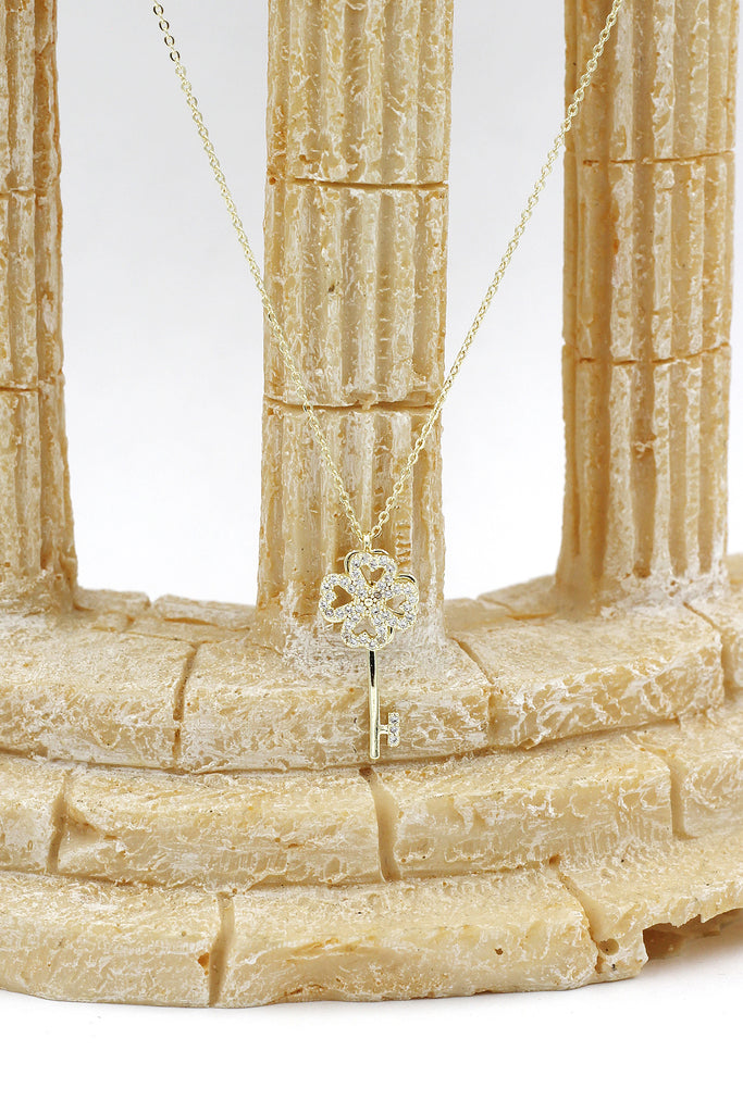 four-leaf clover crystal key necklace