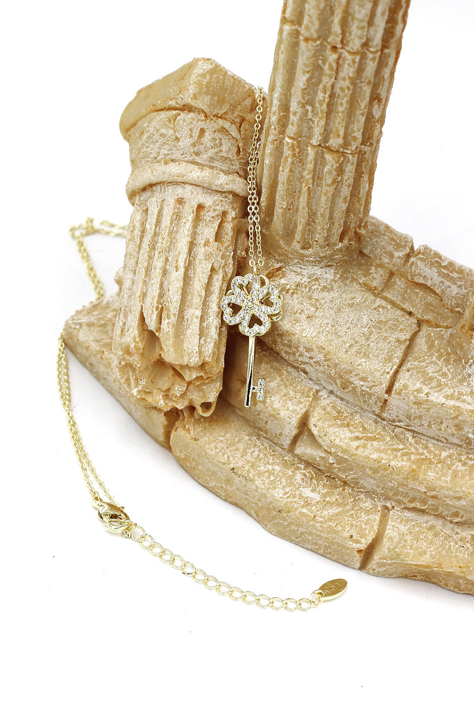 four-leaf clover crystal key necklace