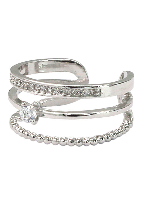 simple layer silver crystal ring