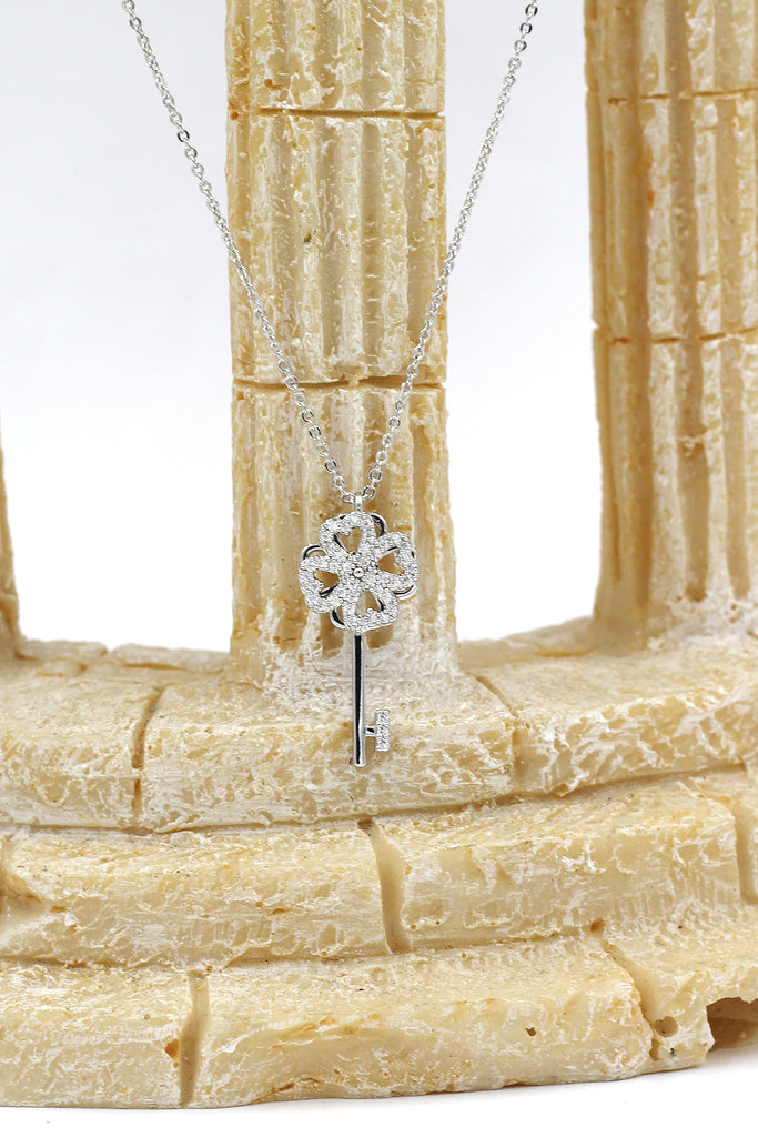 four-leaf clover crystal key necklace