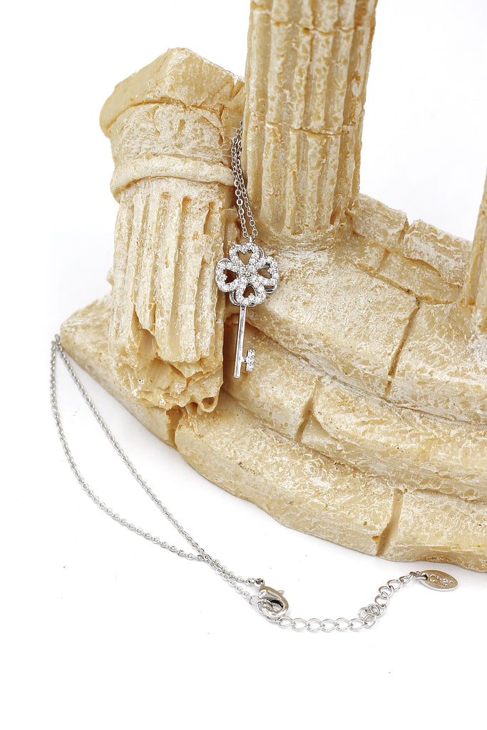 four-leaf clover crystal key necklace