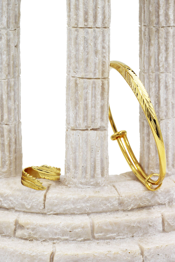 fashion feather pattern bracelet ring set