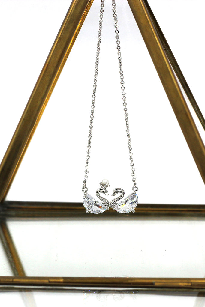elegant mini double swan crystal necklace earrings set