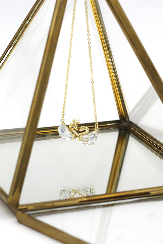 mini double swan crystal necklace