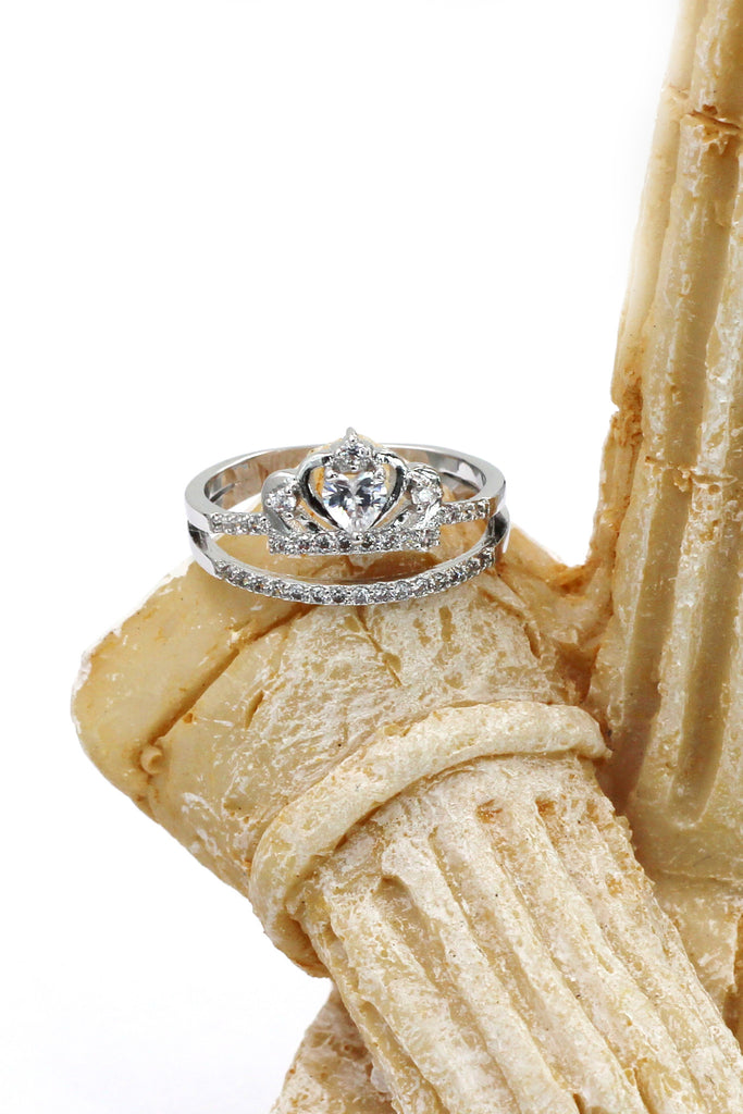 lovely heart crystal silver ring