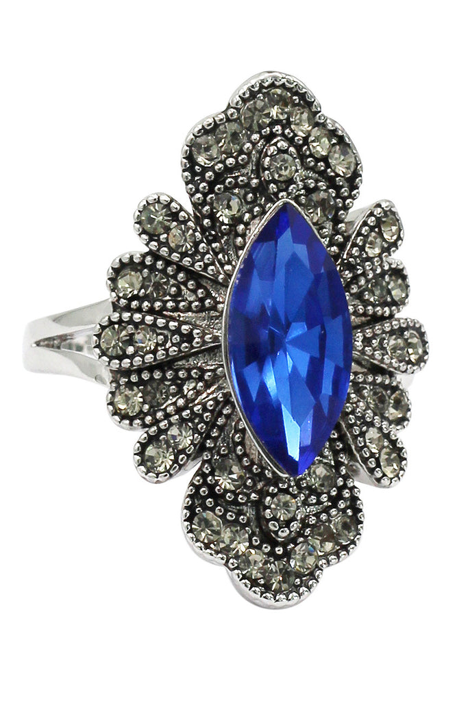 noble blue heart crystal flower ring