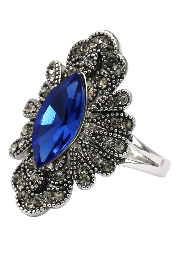 noble blue heart crystal flower ring
