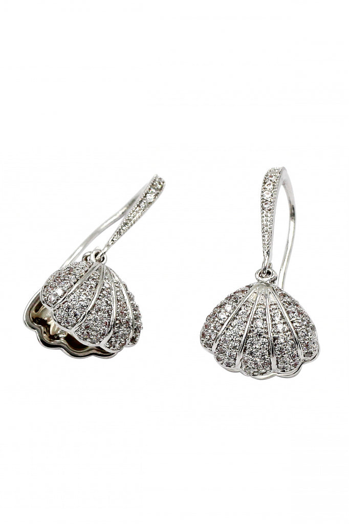 shiny shell pearl silver necklace earrings set