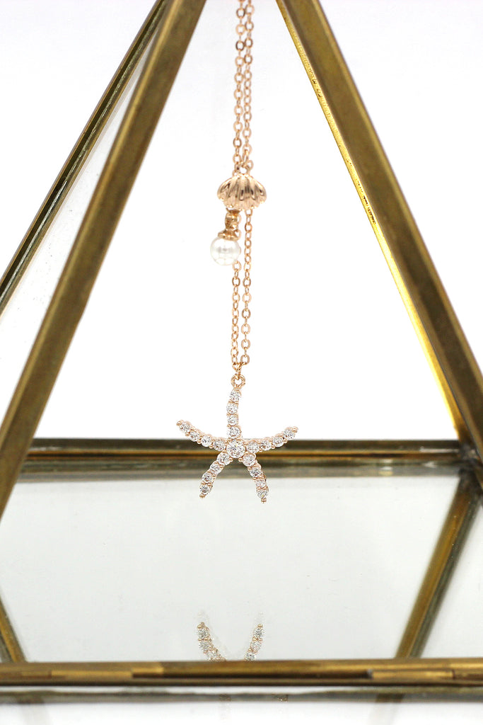 crystal starfish shell pearl necklace