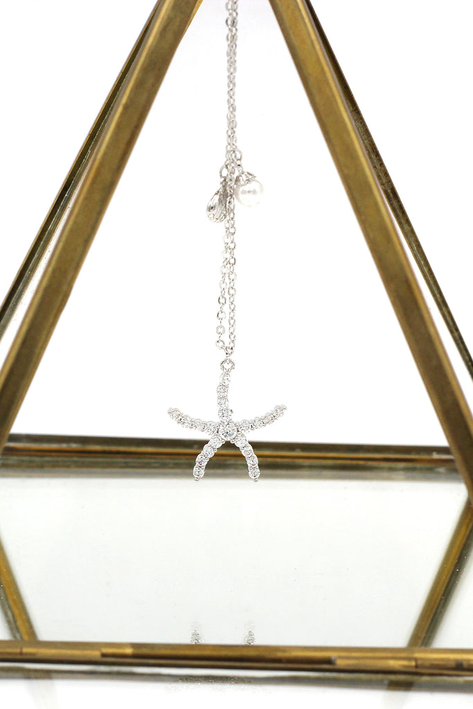 crystal starfish shell pearl necklace earrings set