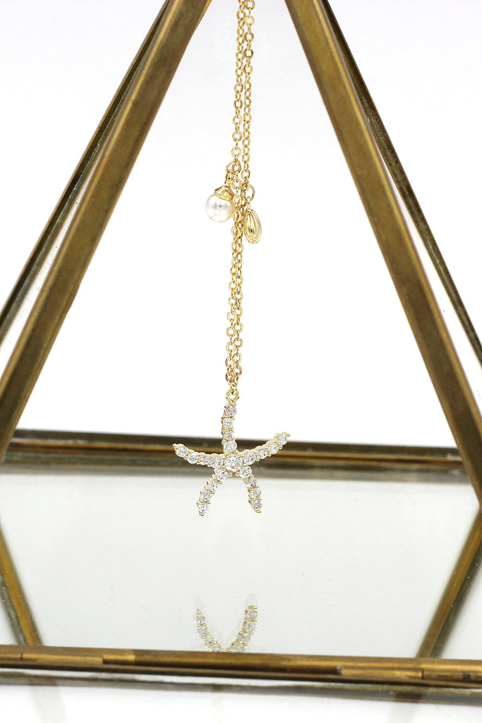 crystal starfish shell pearl necklace earrings set