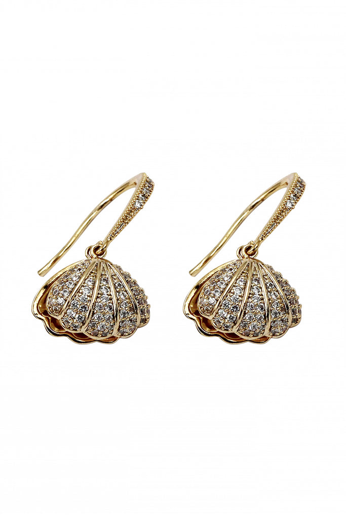 shiny shell pearl gold necklace earrings set