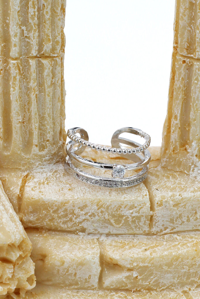 simple layer silver crystal ring