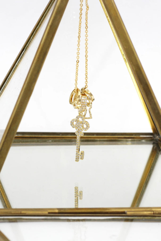 fashion crystal mini key earrings necklace set