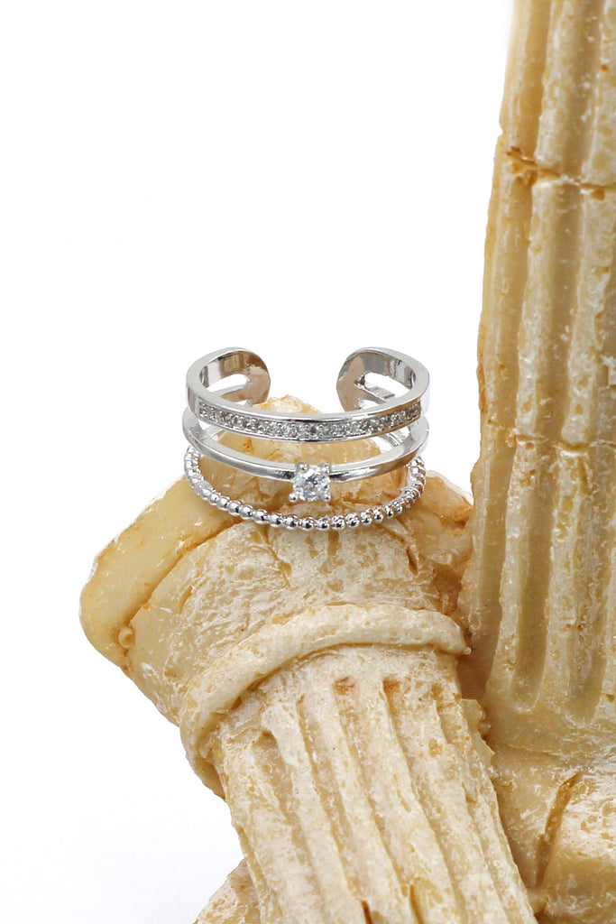 simple layer silver crystal ring