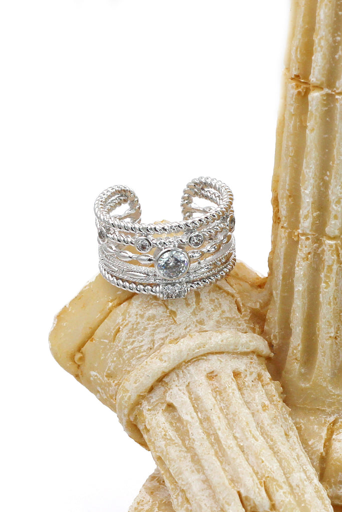 simple multiturn silver crystal ring